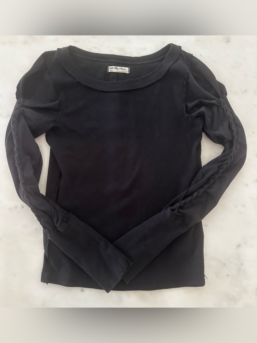 Free People We The Free Daisy Braided Sleeve Ribbed Top Open Shoulder Small